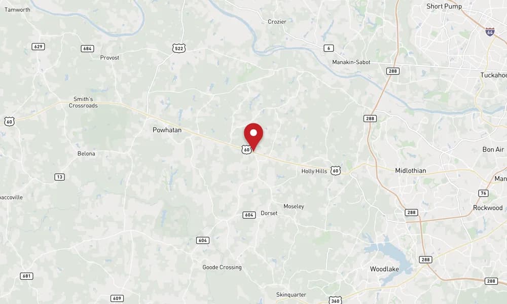 Map of Powhatan, Virginia, marking Flat Rock