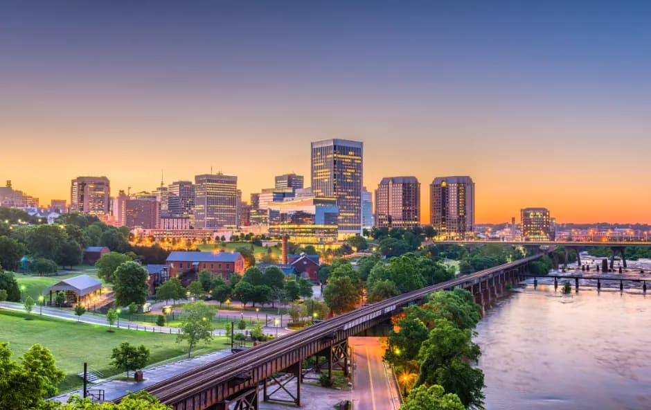 Richmond, Virginia skyline along the James River